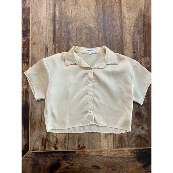 Superdown Cream Miriam Short Sleeves Button Up Top Size Small - Picture 4 of 8